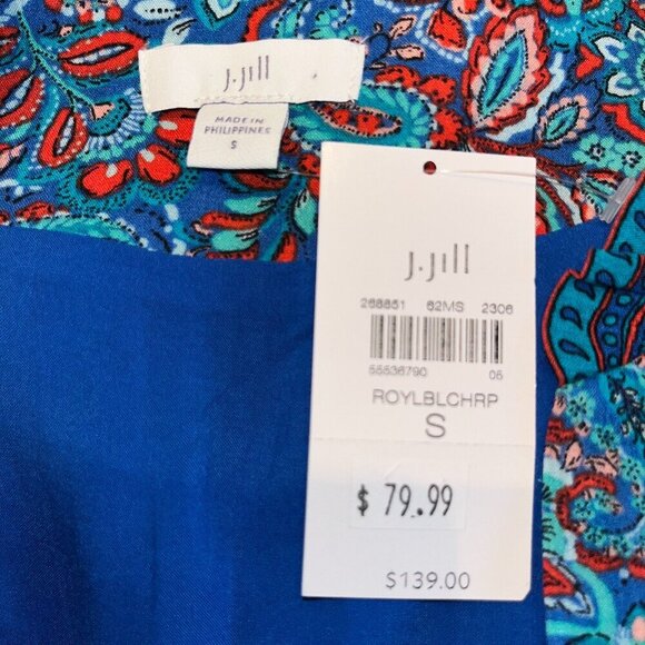 J. JILL COASTAL RUFFLES Midi Dress Royal Blue Paisley Print - New with Tags - S - Picture 12 of 16